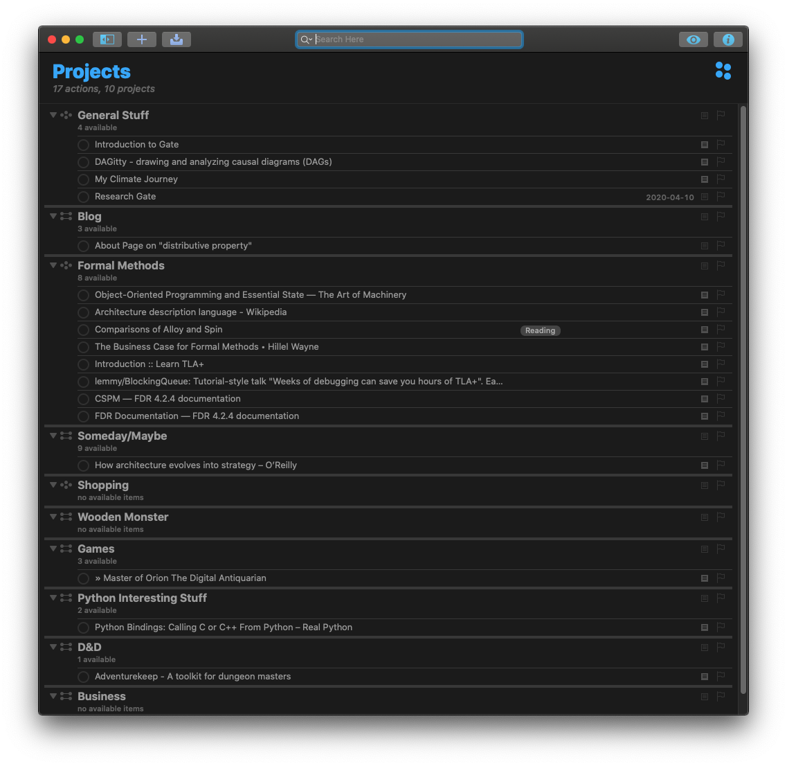 My &lsquo;personal&rsquo; project lists.